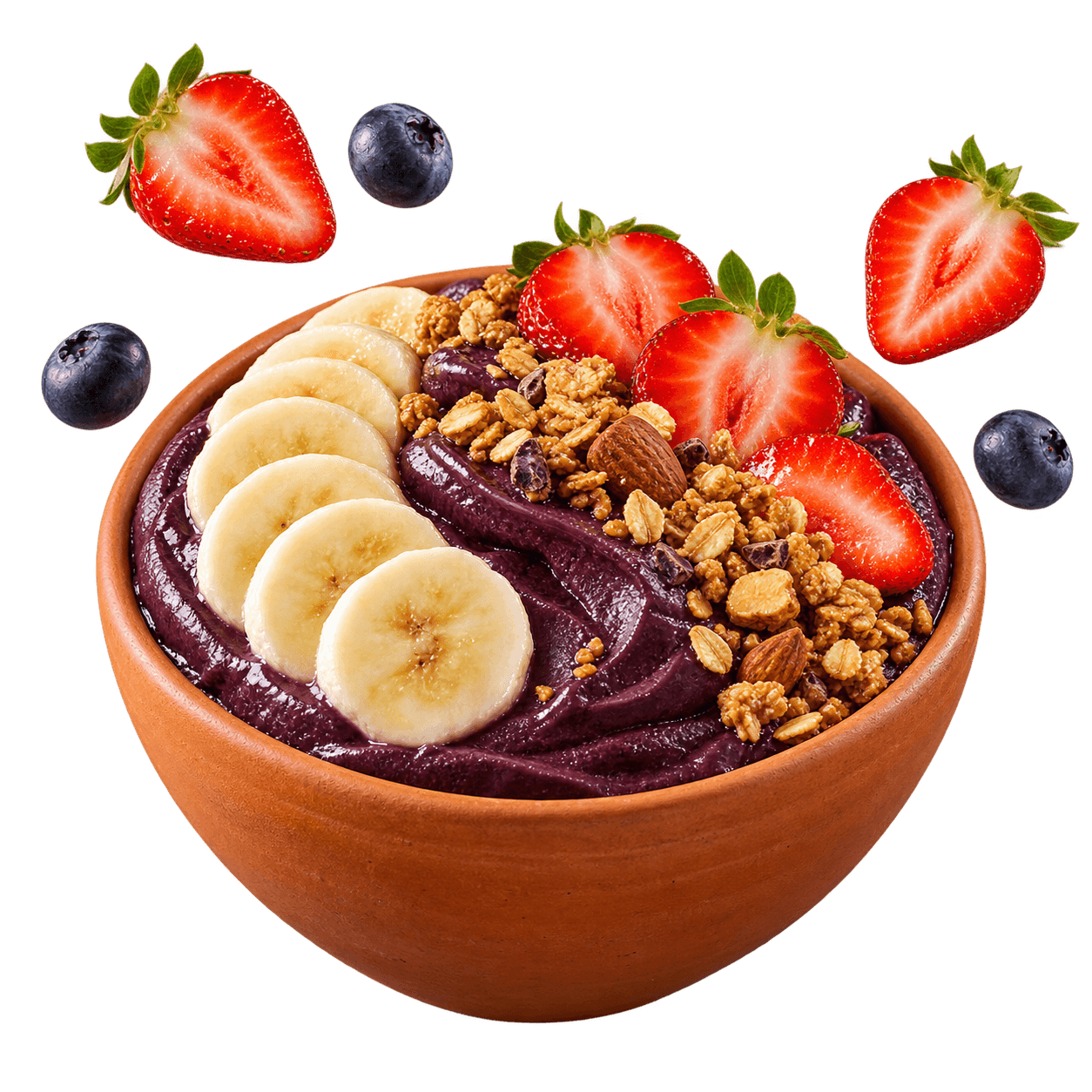 Açaí com banana, morangos e granola